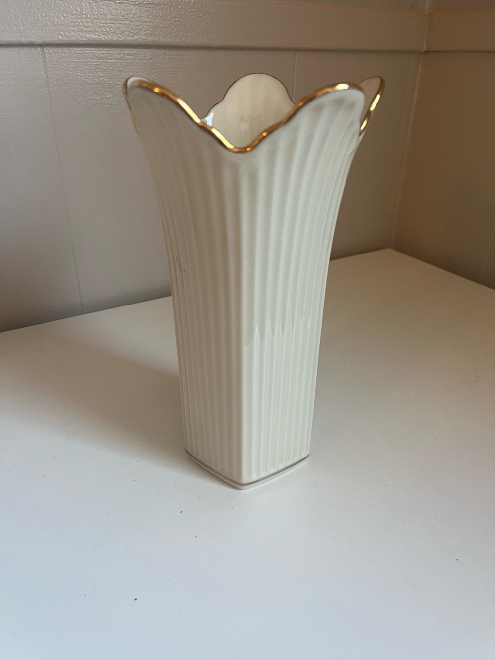 Vintage Lenox Ivory Ceramic Vase with Gold Rim